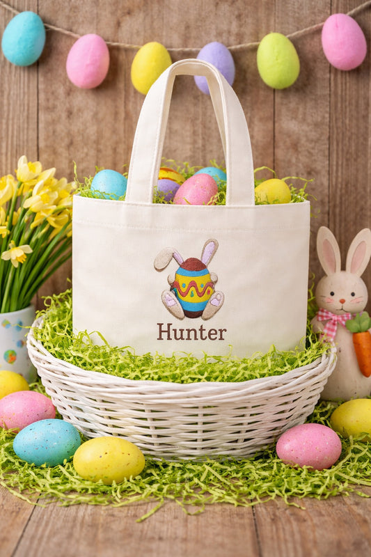 Personalized Easter Bag for Kids - Custom Name Easter Tote - bunny egg