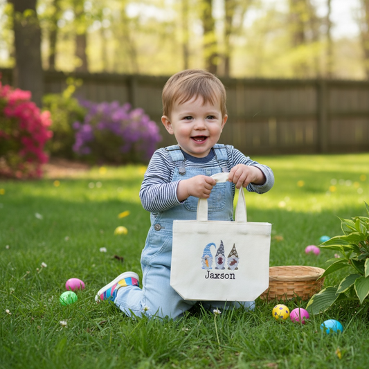 Personalized Easter Bag for Kids - Custom Name Easter Tote - Gnomes
