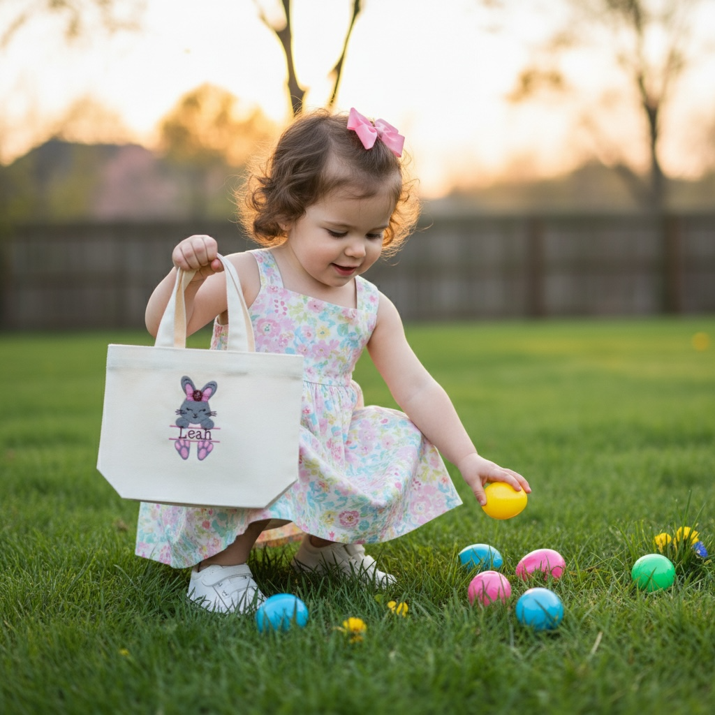 Personalized Easter Bag for Kids - Custom Name Easter Tote - bunny