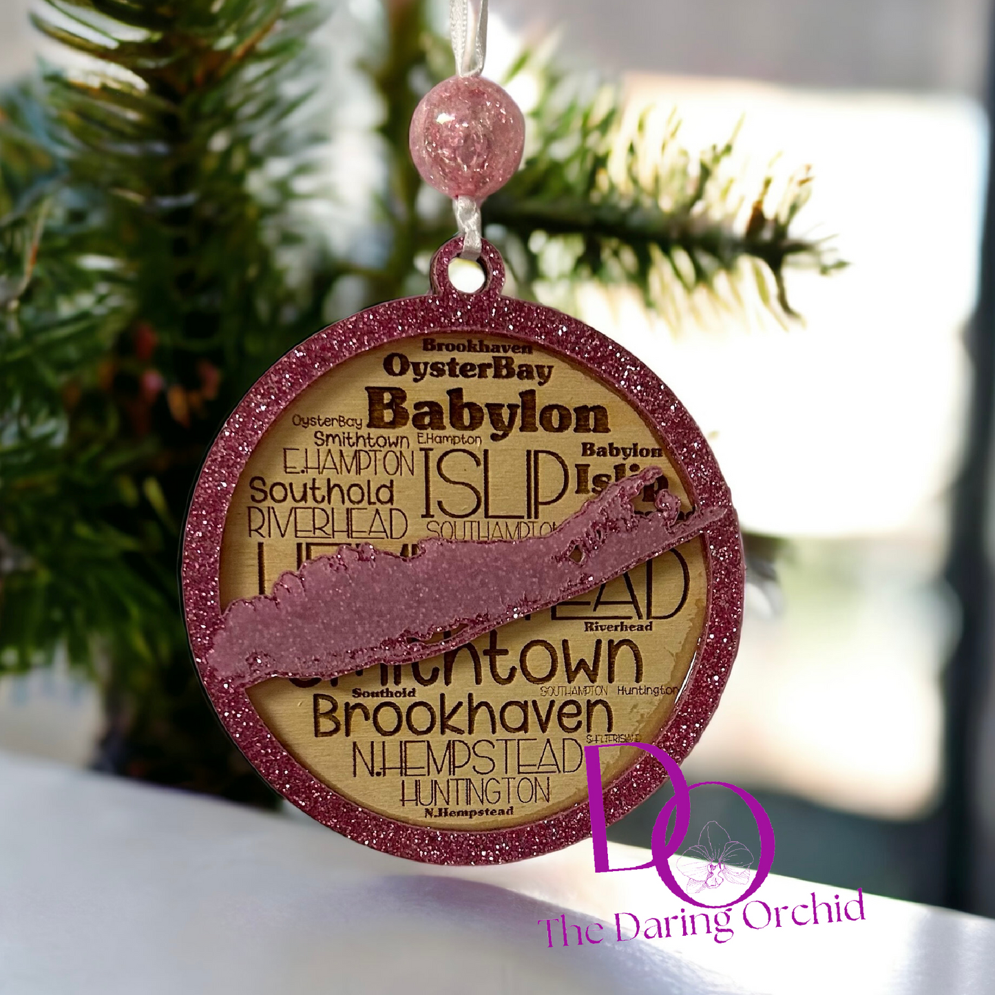 Pink glitter Long Island ornament