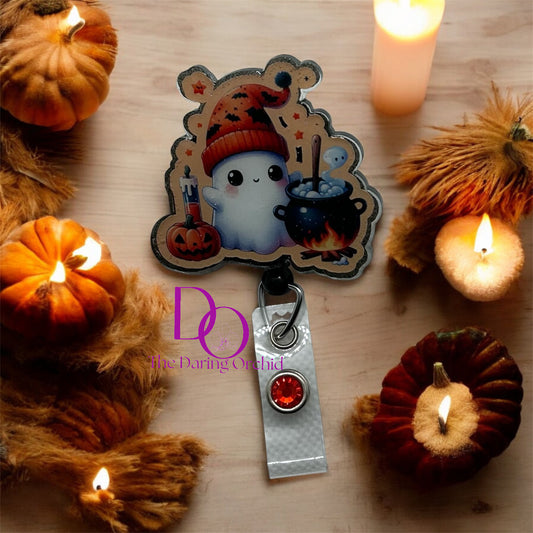 Halloween Ghost Badge Reel, ID Holder, Nurse, LPN