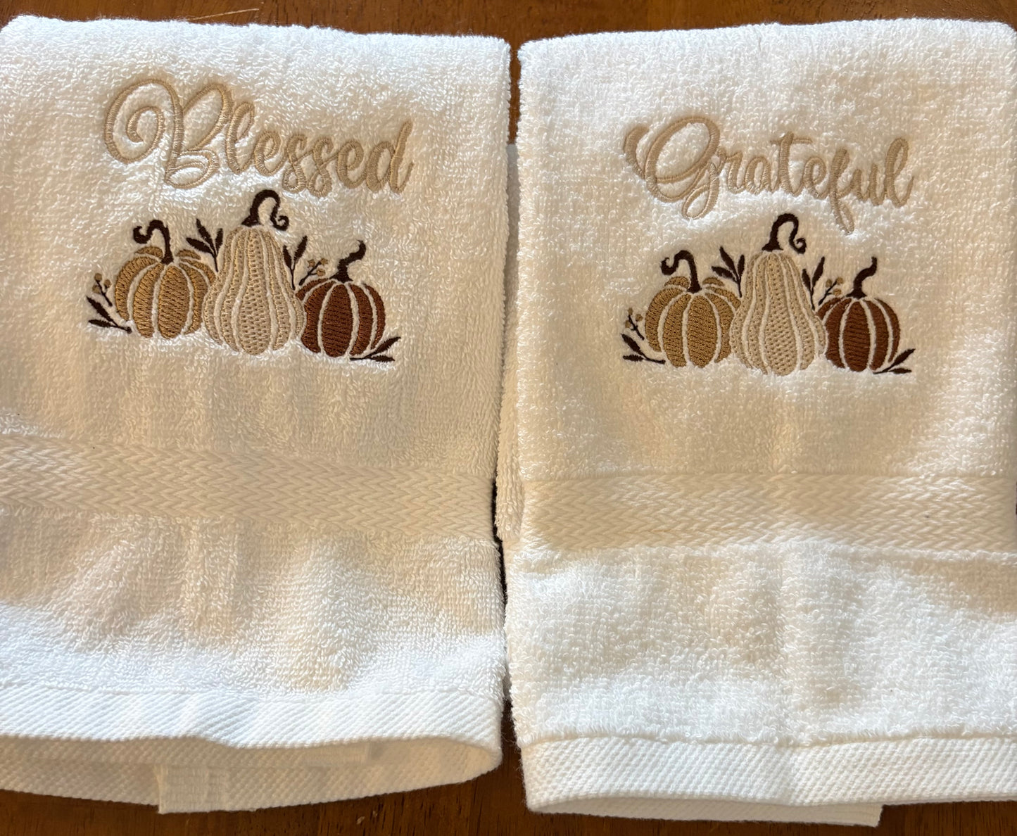 Fall Kitchen Towels Set of 2 Blessed & Grateful Embroidered Hand Towels Thanksgiving Bathroom Decor Housewarming Gift