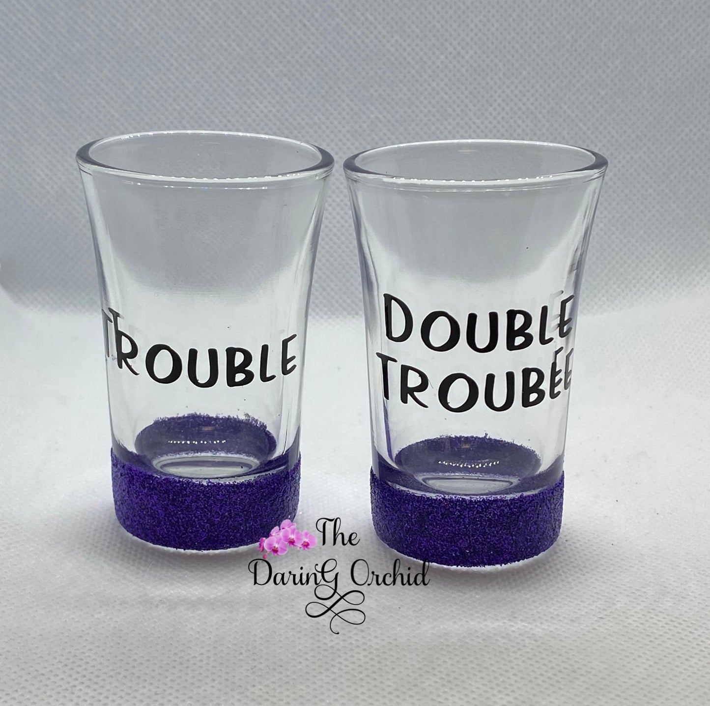 Set of 2 "Trouble" shot glasses