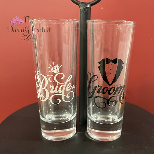 Bride and Groom shot glass set